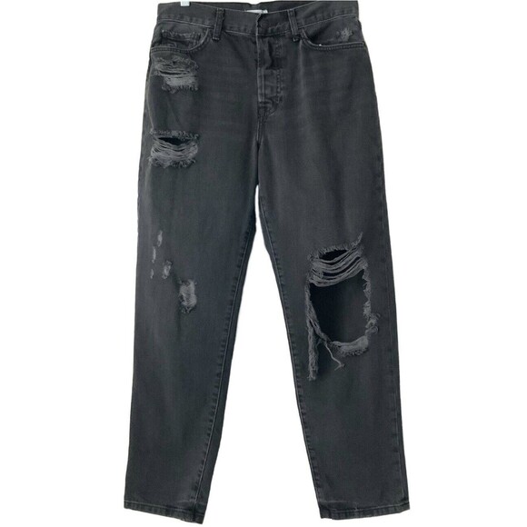 Forever 21 Denim - Forever 21 Jeans Black Washed Mom Distressed Button Fly 28